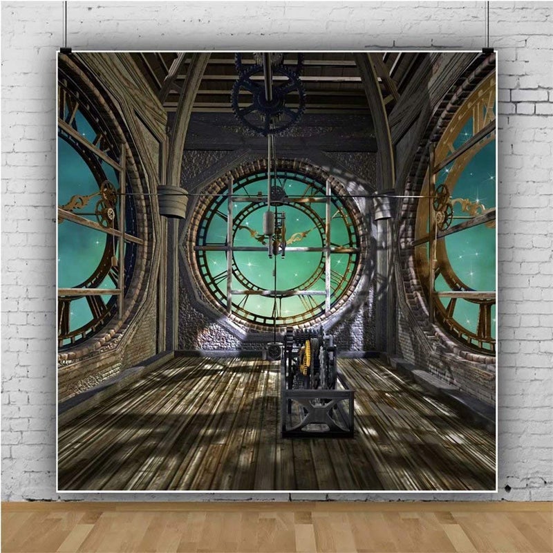 DASHAN 5x5ft Polyester Antique Steampunk Backdrop for Photography Gear Wall Clock Men Mechanical Steampunk Industrial Background Steampunk Party Decor Vintage Birthday Rusty Iron YouTube Photo Props - Image 2